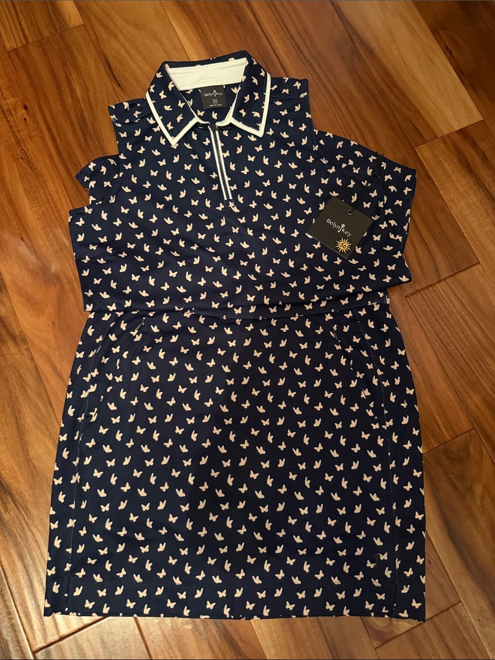 BK Navy Sleeveless Top with Matching Skort with Buttlerfly design, Top-XS, Skt S